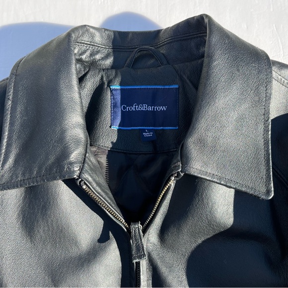 croft & barrow Black Leather Jacket Men’s Large - Picture 2 of 12